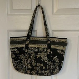 VTG Granny Chic Toile Pattern Black / Grey & Ivory Quilted Purse by Sharif GUC